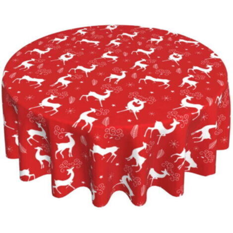 Nappe ronde de Noël, 60 pouces, imperméable, motif rennes et sapin de Noël, décoration de cuisine, convient aux réunions de famille, aux repas en intérieur et en extérieur