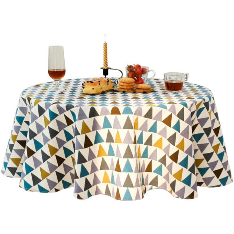 Nappe ronde de style nordique, simple et fraîche, 120 cm, en tissu sergé coton-lin (coloré, diamètre 120 cm)
