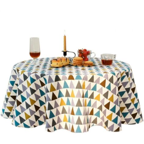 Nappe ronde de style nordique, simple et fraîche, 120 cm, en tissu sergé coton-lin (coloré, diamètre 120 cm)