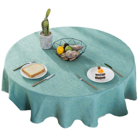 Nappe ronde en coton et lin lavable, coloris vert d’eau, 140 cm, style naturel