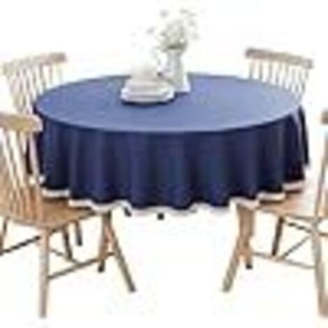 Nappe Ronde en Coton et Lin Protéger et décorer la Table Bleu Foncé Diamètre 160 cm