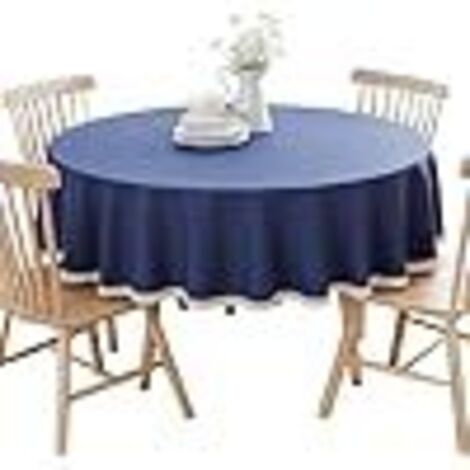 Nappe Ronde en Coton et Lin Protéger et décorer la Table Bleu Foncé Diamètre 160 cm