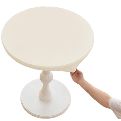 Nappe ronde en cuir PU imperméable avec bordure élastique, lavable, adaptée à une utilisation en extérieur, sur terrasse, dans la cuisine et la salle à manger, 23 pouces, blanche.