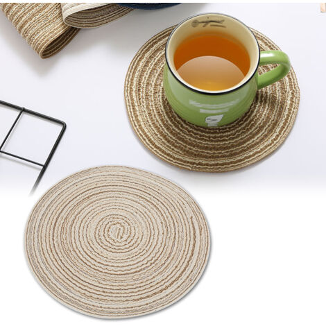 Nappe Ronde en Fibre de Ramie Éco-responsable - Dessous de Plat Anti-chaleur Design Japonais (Petite Taille, Beige)