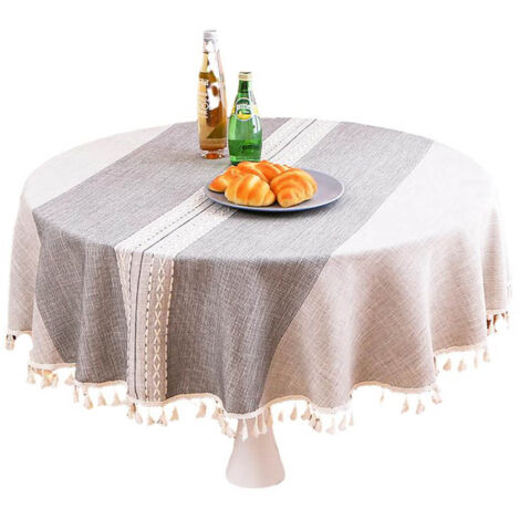 Nappe ronde en lin, 140 cm, lavable, en coton