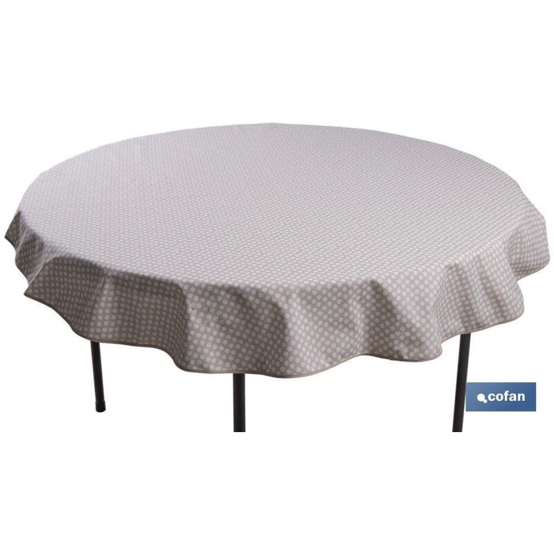 Nappe ronde en résine antitache imprimé pois blancs Ø140cm 50% coton 50% polyester