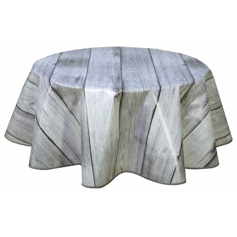 nappe ronde en toile cirée design bois planche - diamètre 135 cm - gris