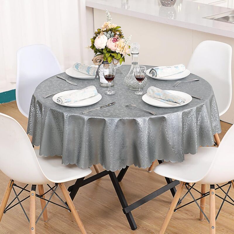 Nappe Ronde Impermeable Nappe Ronde PU 160 cm Ecologique Nappe de Table Anti-Taches Nordique Lavable Entretien Facile pour Cuisine Restaurant(Gris)