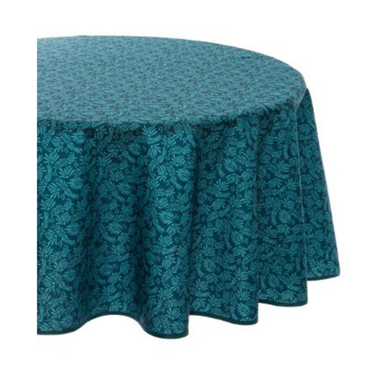 Nappe Ronde Imprimé 'Feuille' 180cm Bleu