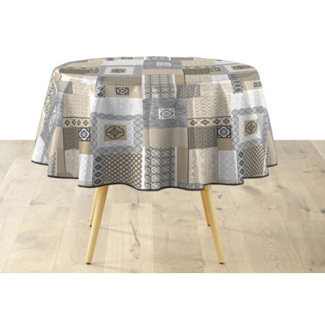 Nappe Ronde Imprimé "Costa" 160cm Beige