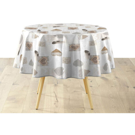 Nappe Ronde Imprimé "Delicia" 160cm Taupe