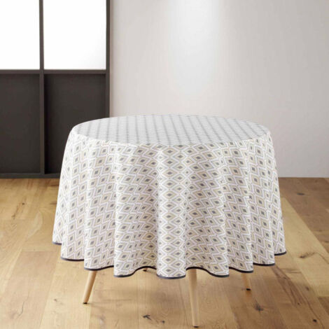 Nappe Ronde Imprimé "Oricia" 180cm Beige & Noir