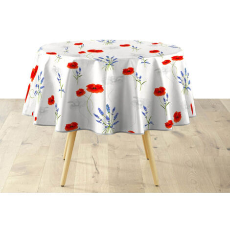 Nappe Ronde Imprimé "Sisteron" 160cm Blanc