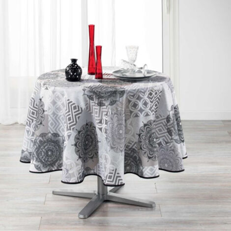 Nappe Ronde Imprimée "Flamenco" 180cm Gris