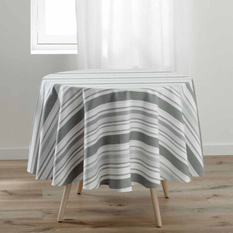 Nappe Ronde Imprimée "Santorin" 180cm Gris & Blanc