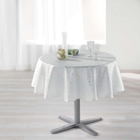 Nappe Ronde Imprimée "Shantung" 180cm Blanc