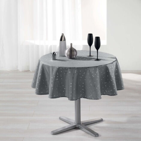 Nappe Ronde Imprimée "Shantung" 180cm Gris
