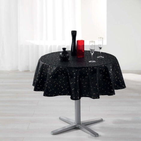Nappe Ronde Imprimée "Shantung" 180cm Noir