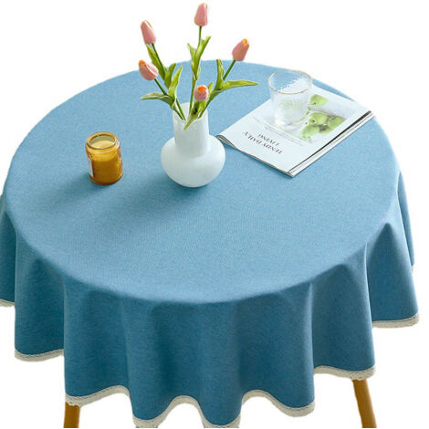 Nappe ronde, lavable, en lin et coton, infroissable