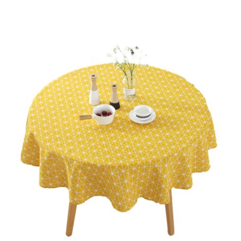 Nappe ronde – Motif riz jaune – Bord roulé – Diamètre 150 cm