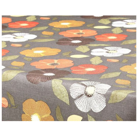 Nappe Ronde Polyester ø160cm Flowers Gris Sur Cintre - Access Deco