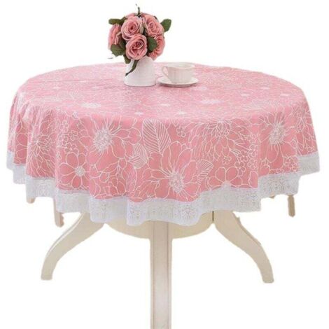 Nappe Ronde PVC Anti Taches, Facile d'entretien Motif de Elégant pour Salle à Manger Party Jardin Picnic (Rose,137cm)