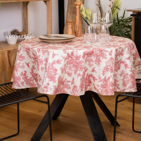 Nappe ronde toile de Jouy plastifiée Carmin 150x150 cm