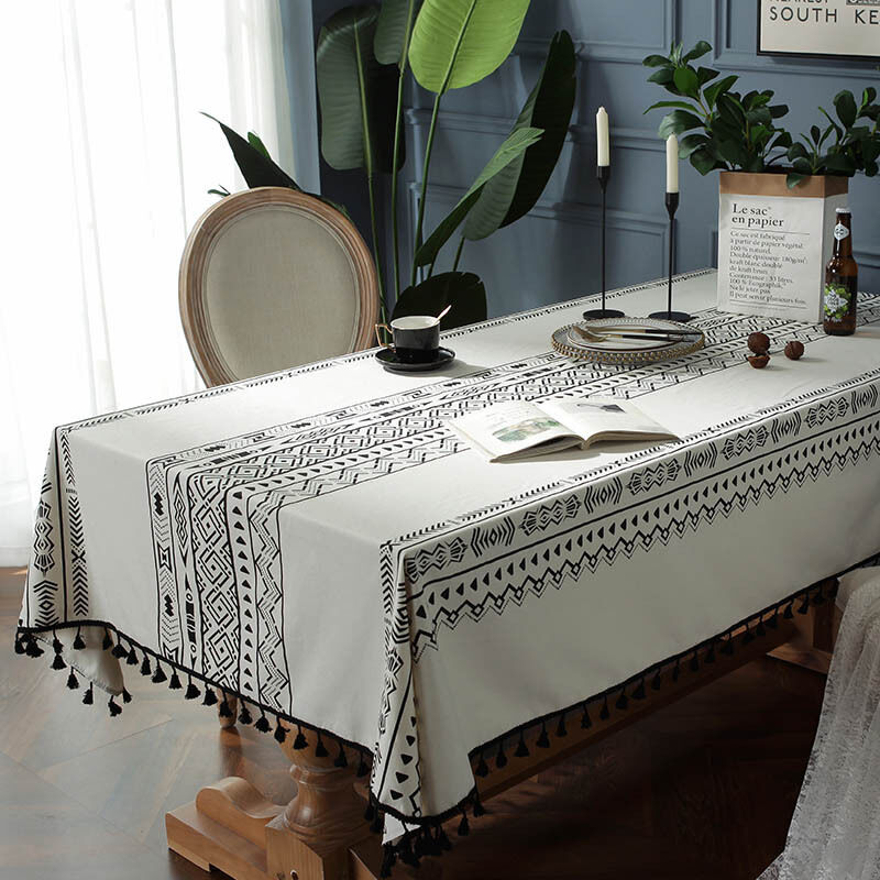 nappe rustique en tissu de lin décoratif 140x180cm rectangle imprimé motif géométrie conception non-décoloration lavable couverture de table pour