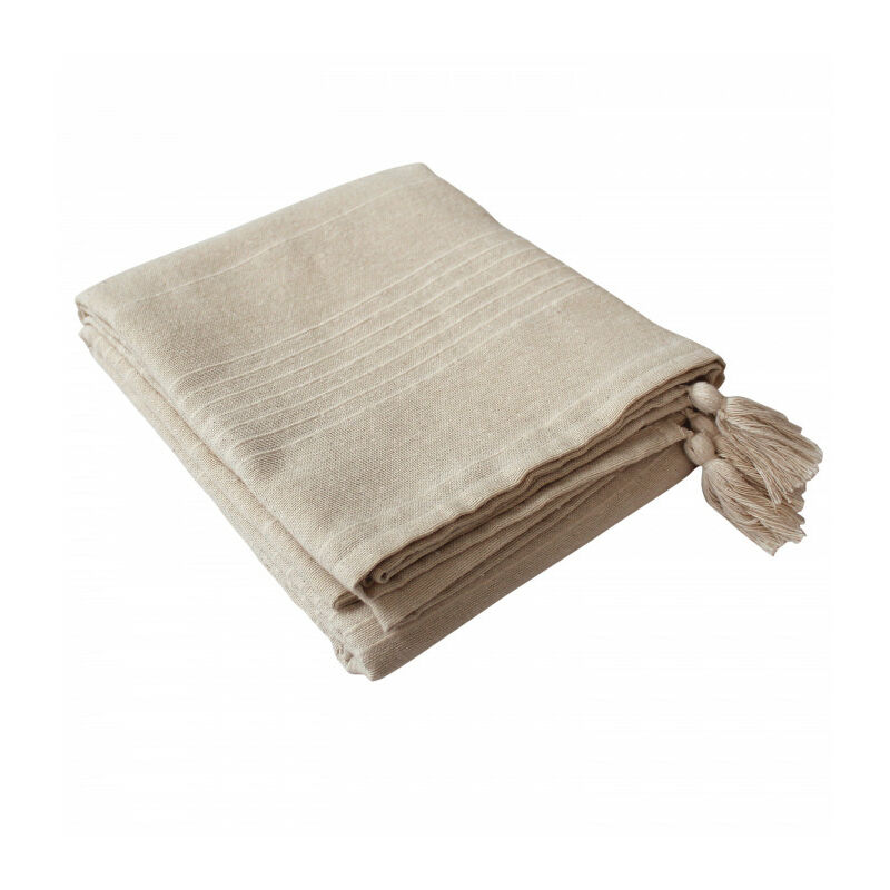 Enjoy Home - nappe en coton recycle motifs cotele naturel - 140x240cm - Naturel