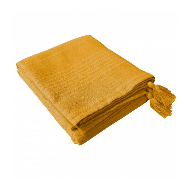 Enjoy Home - nappe en coton recycle motifs cotele moutarde - 140x240cm - Moutarde
