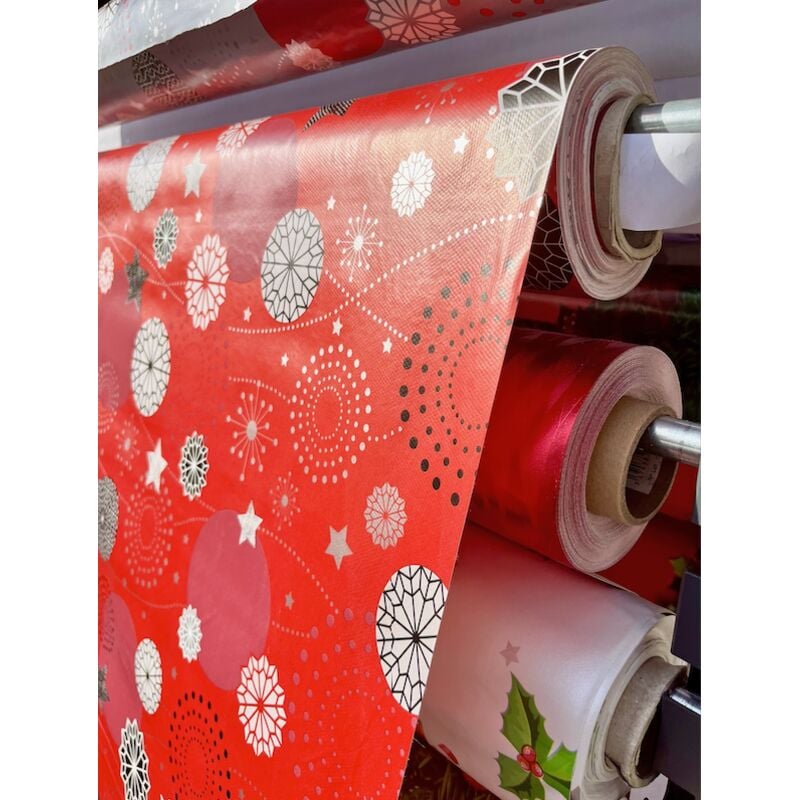Nappe Toile Cirée De Noël –Nova Star- Au Mètre - 200 x 140 cm - rouge .