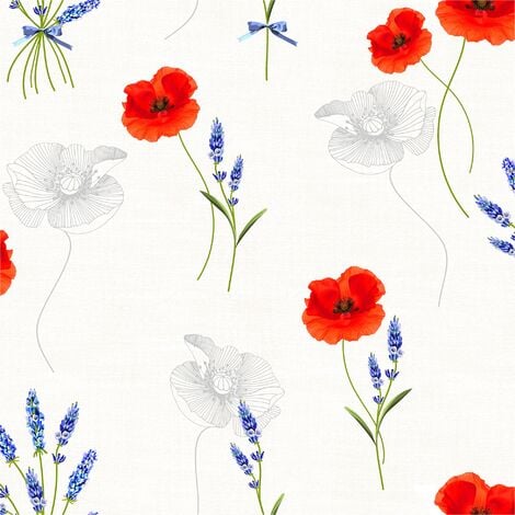 Nappe en toile cirée rectangulaire coquelicots poppy - l. 140 x l. 240 cm -  blanc - Conforama