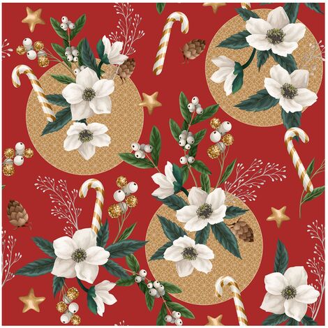 Nappe Toile cirée au mètre Roselle de Noel rouge