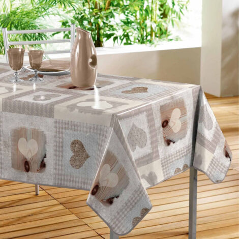 Nappe Toile Cirée "Cosy Coeur" 140x240cm Gris
