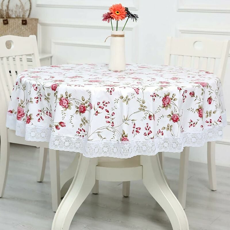 ensoleille - nappe toile cirée pvc ronde, avec motif floral et dentelle, nappe ronde anti tache impermeable nappe de table toile cirée de salle à