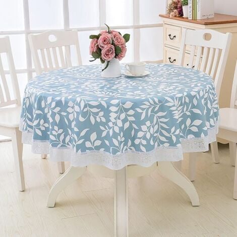 SHINING HOUSE Nappe Toile cirée PVC Ronde,avec Motif Floral et Dentelle,Nappe Ronde Anti Tache Impermeable Nappe de Table Toile Cirée de Salle à Manger,pour Salle à Manger,Jardin,Café,Fête (Bleu,200cm)