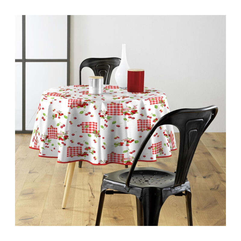 Nappe Toile Cirée Ronde "Cerise" 160cm Rouge