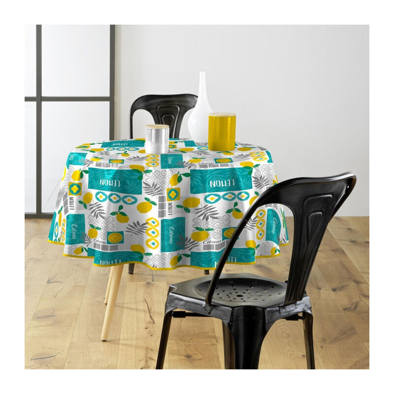 Nappe Toile Cirée Ronde 'Citronnade' 160cm Jaune Nappe Toile Cirée Ronde 'Citronnade' 160cm Jaune