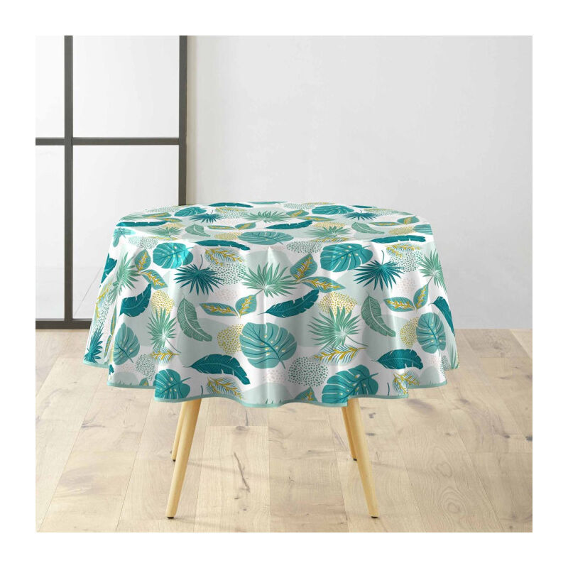 Nappe Toile Cirée Ronde Imprimé "Plantania" 160cm Bleu