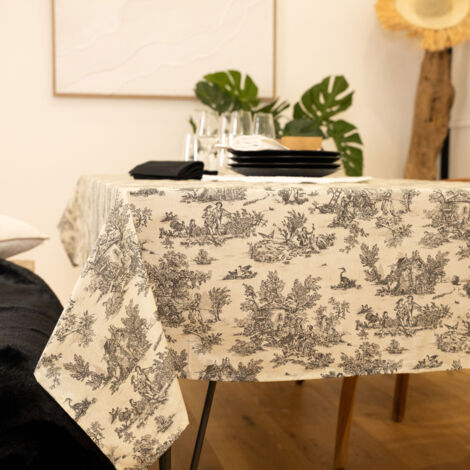 Nappe toile de Jouy rectangulaire plastifiée Gris Foncé 250x150 cm