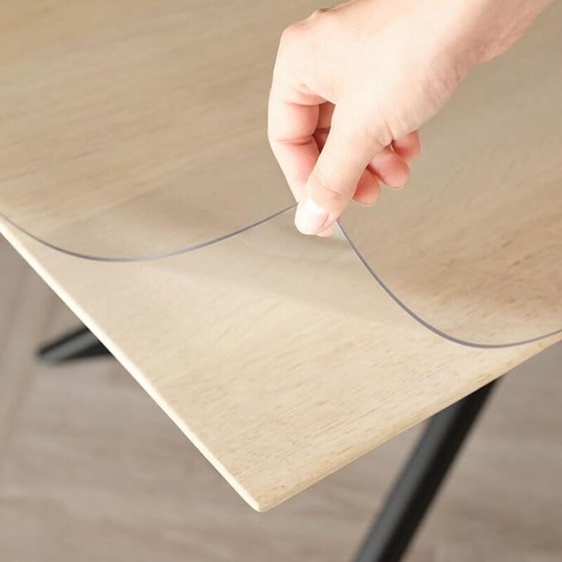 Nappe Transparente 2mm - Nappe rectangulaire Anti Tache avec Bords inclinés, Protection Table Lavable, Toile cirée au Metre, Nappe de Table Plastique