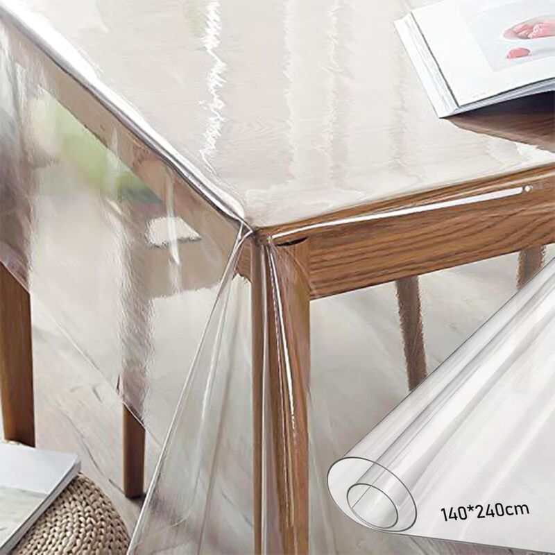 Nappe transparente de 140 cm de large, film de protection de table de 0,25 mm d'épaisseur, film de protection de table en PVC transparent à découper
