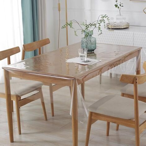 Nappe transparente - Film de table transparent de 150 cm de large - Vendu au mètre - 0,13 mm d'épaisseur - Imperméable - Lavable - Film de protection en PVC anti-graisse (90 x 140 cm)