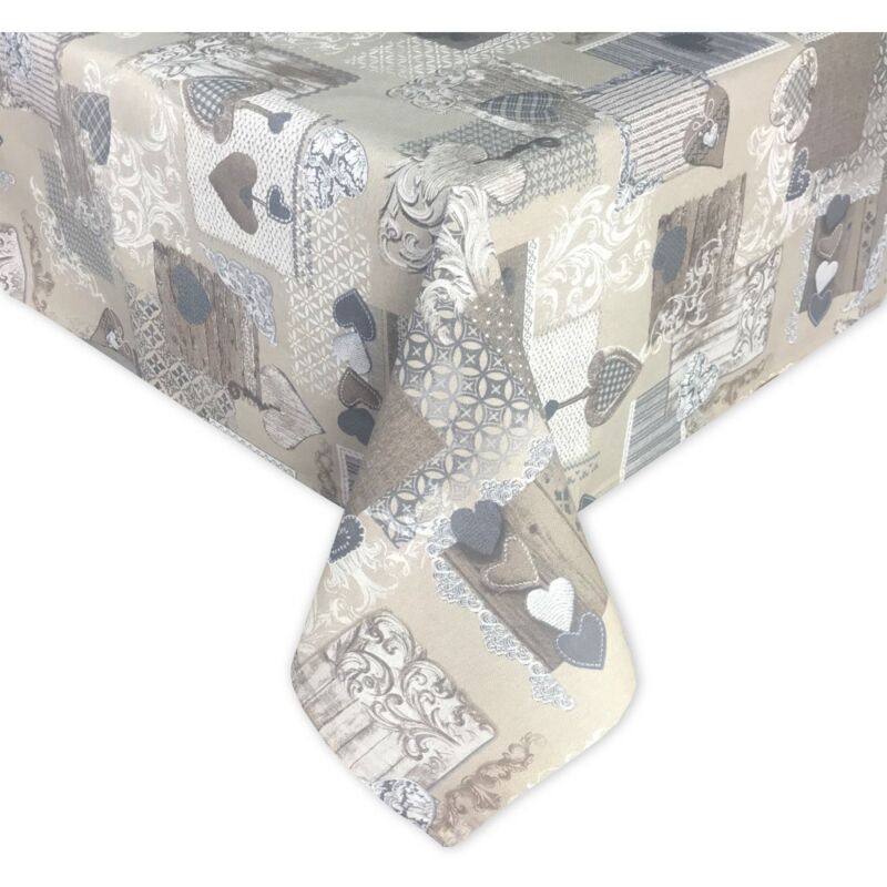 NAPPE TYROLIENNE DORY CUORE MARGOT BEIGE en coton Cm. 140x180 x6 personnes