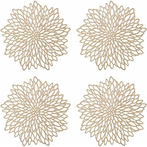 Napperon de Table Or, Set de Table Rond évidé, Napperons Ronds Tapis de Table en Plastique, Utilisé pour L'isolation Thermique de L'assiette et de la Décoration de Table (Or)4 Pièces-HARRY
