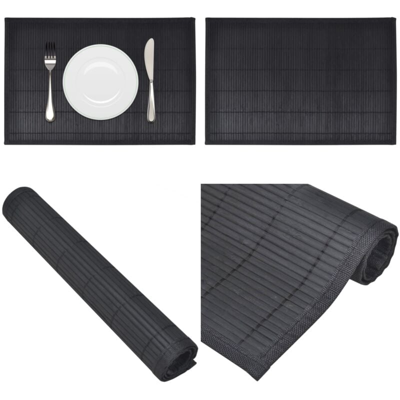 Vidaxl - Napperons 6 pcs Bambou 30 x 45 cm Noir - napperon - napperons - Home & Living - Noir