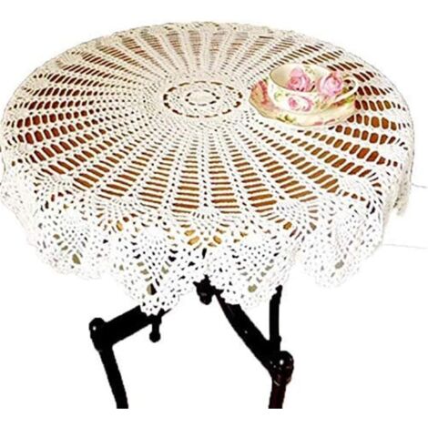 Napperons ronds en dentelle crochetée à la main, blancs, 90 cm
