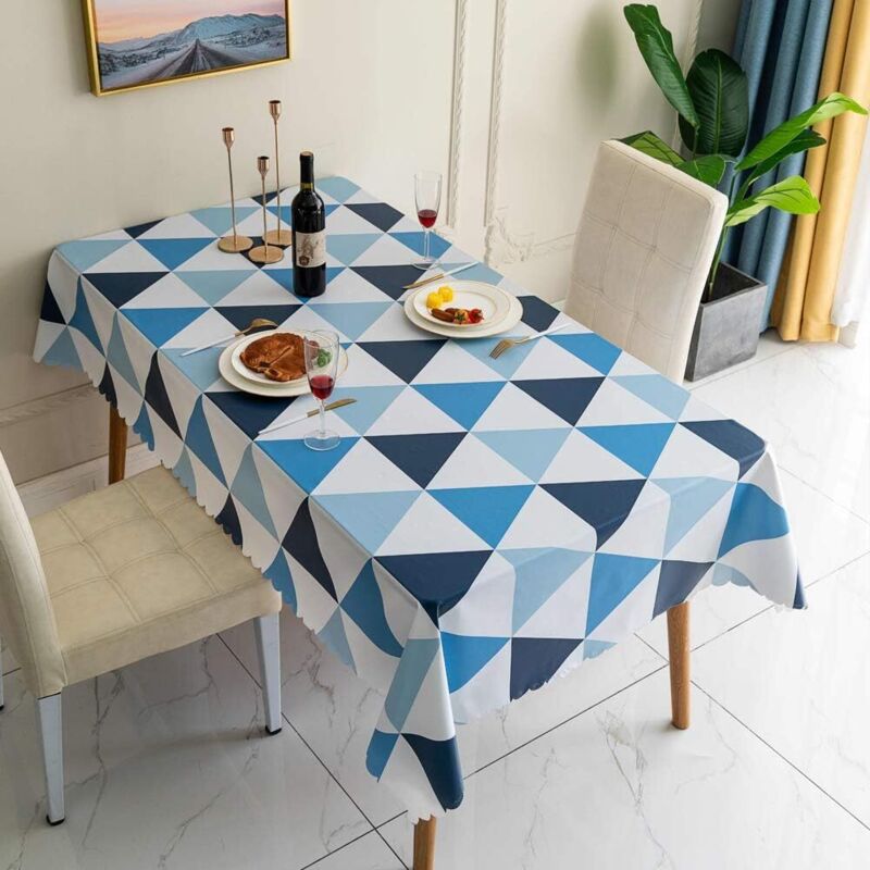 Heytea - Nappes Nappe Rectangulaire pvc Essuyable Tissu de Table Etanche Facile Nettoyer Nappe Treillis Triangulaire Style Nordique (Bleu, 100×160cm)