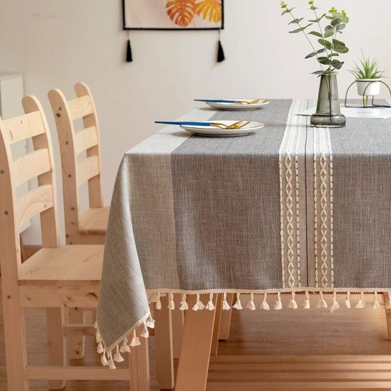Nappes,Nappe de Table à Broder Nappe à Pompons en Coton et Lin Lavable, Couverture de Table Anti-décoloration sans Plis pour Cuisine à Manger