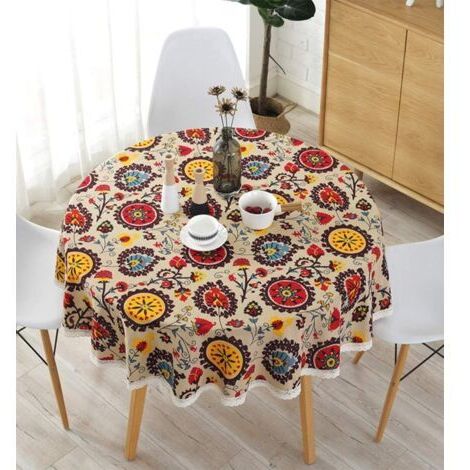 NappesNappes rondes en lin et coton, nappe en forme de fleur de soleil, nappe en dentelle, multi-usages pour l'intérieur et l'extérieur (diamètre 120 cm, tournesol)